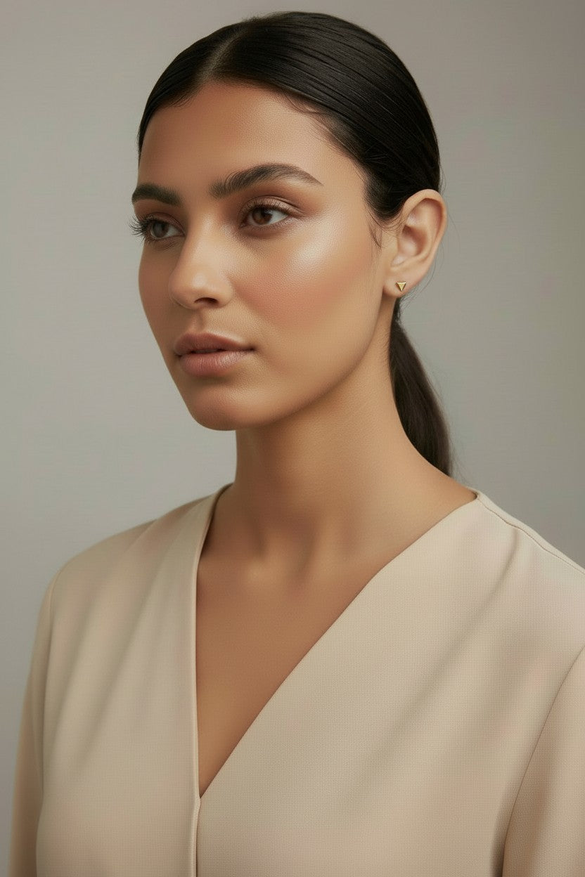 Mini Triangle Stackable Earrings for Women - Faceted Geometric Studs