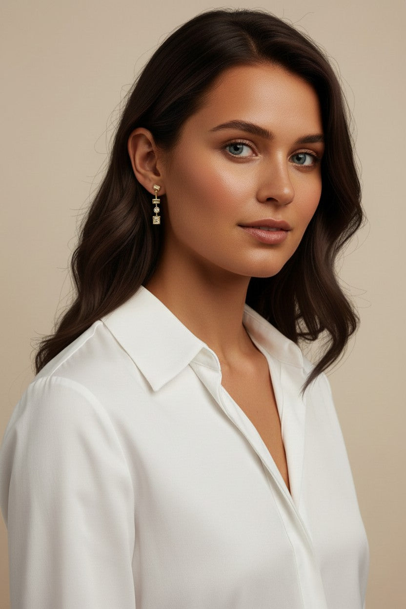 Geometric Dangle Earrings - Multi Shape CZ Stone Earrings for Women - Hypoallergenic Gold Earrings