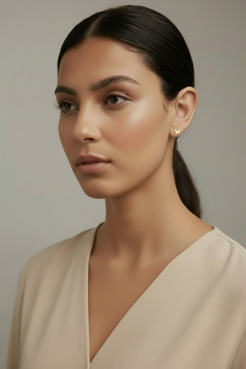 Mini Butterfly Stud Earrings - Dainty Sparkle Earrings for Women