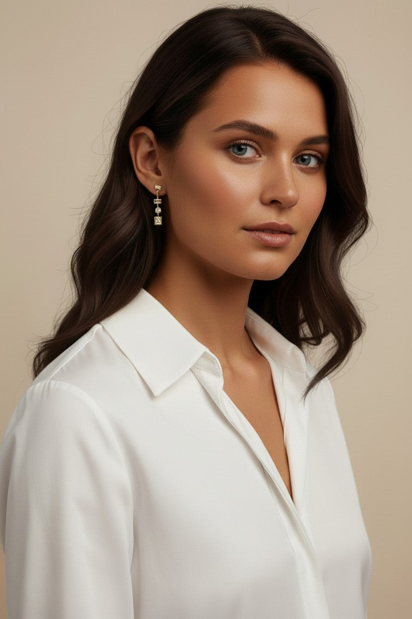 Geometric Dangle Earrings - Multi Shape CZ Stone Earrings for Women - Hypoallergenic Gold Earrings