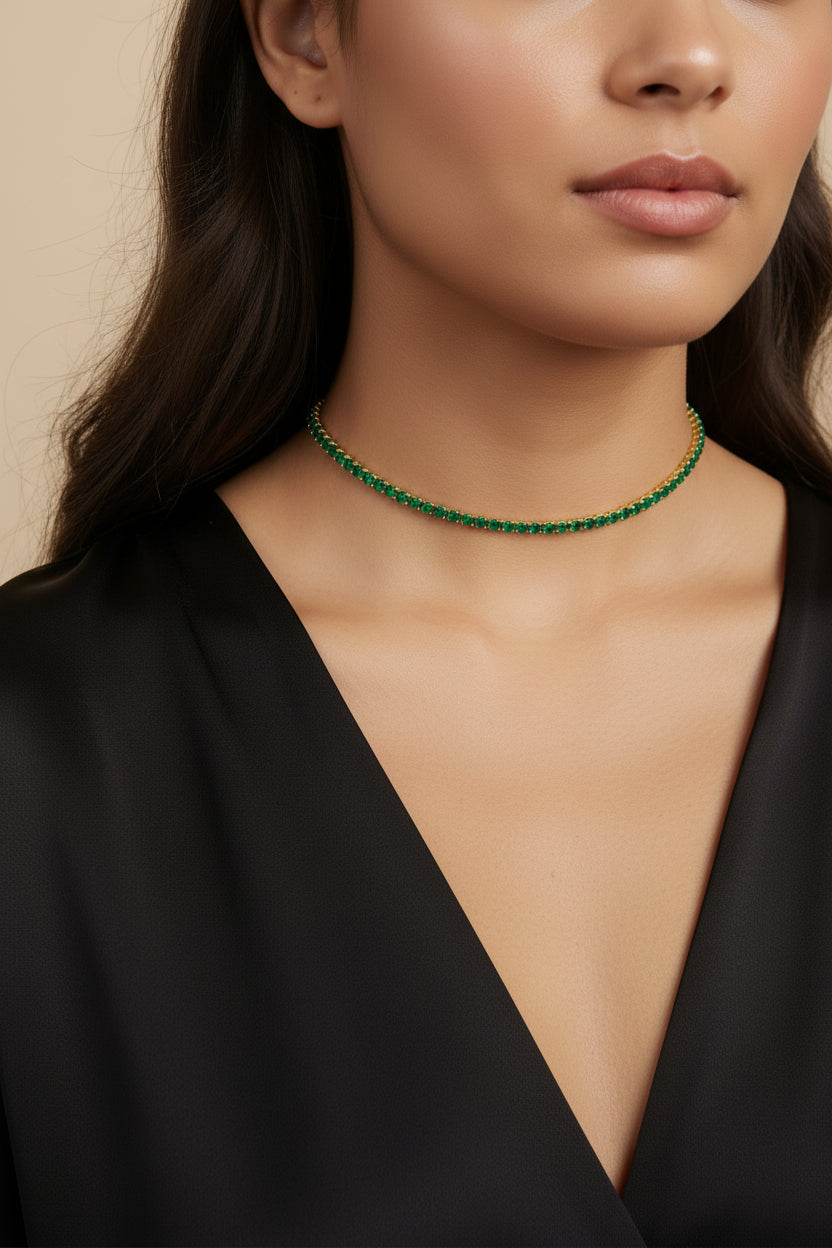 Emerald Green CZ Necklace - Adjustable Tennis Style Cubic Zirconia Chain