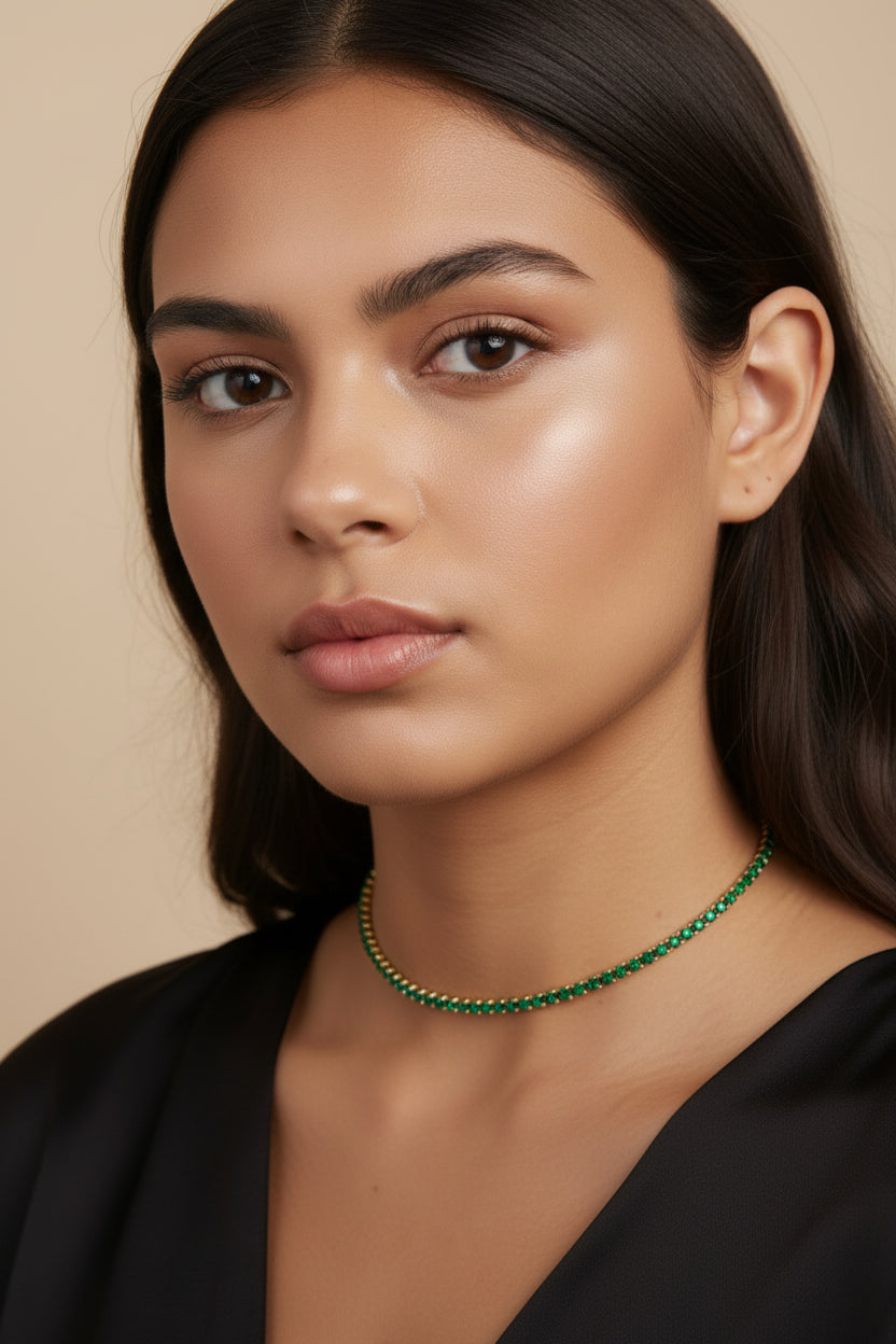 Emerald Green CZ Necklace - Adjustable Tennis Style Cubic Zirconia Chain