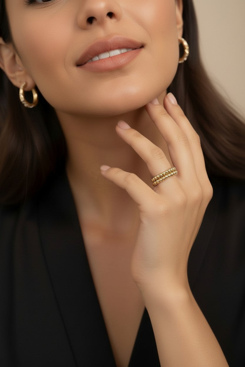 Double Beaded Band Ring - Handcrafted Statement Ring for Women