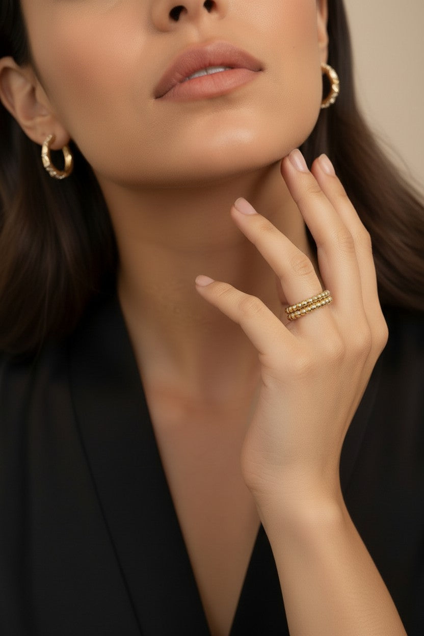 Double Beaded Band Ring - Handcrafted Statement Ring for Women