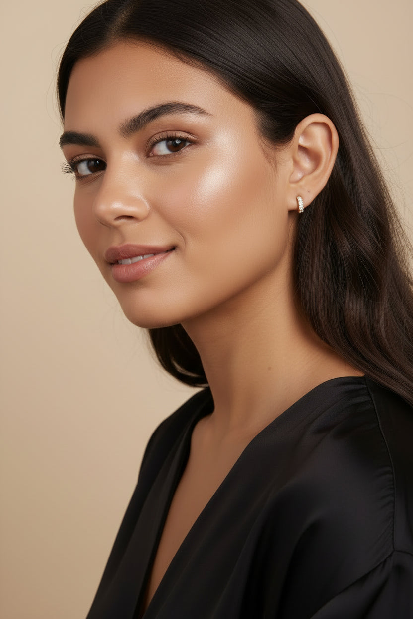 CZ Clicker Hoop Earrings for Women | 9.5mm Cubic Zirconia Huggie Hoops | Hypoallergenic Small Hoops