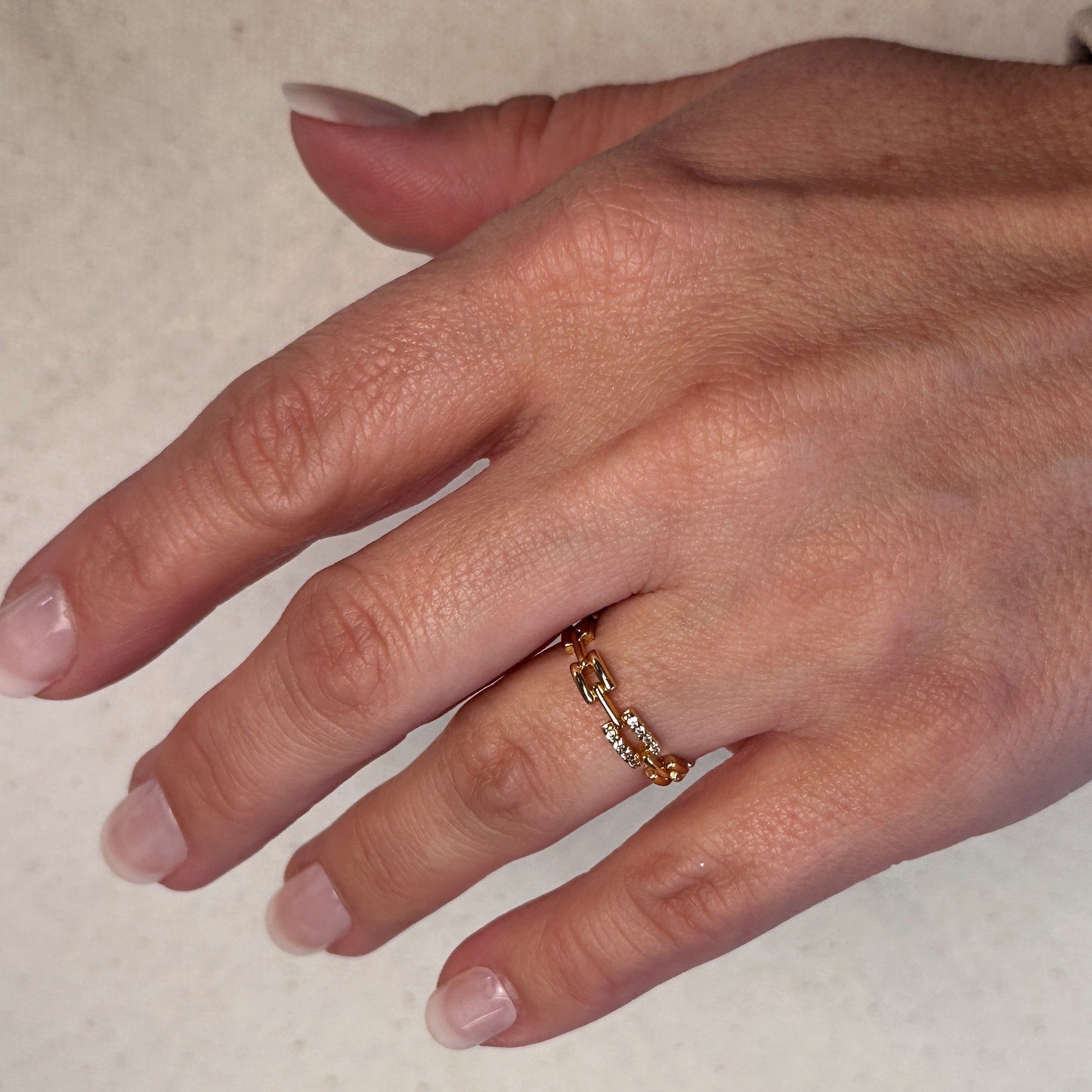 18k Gold Filled Chain Link CZ Ring