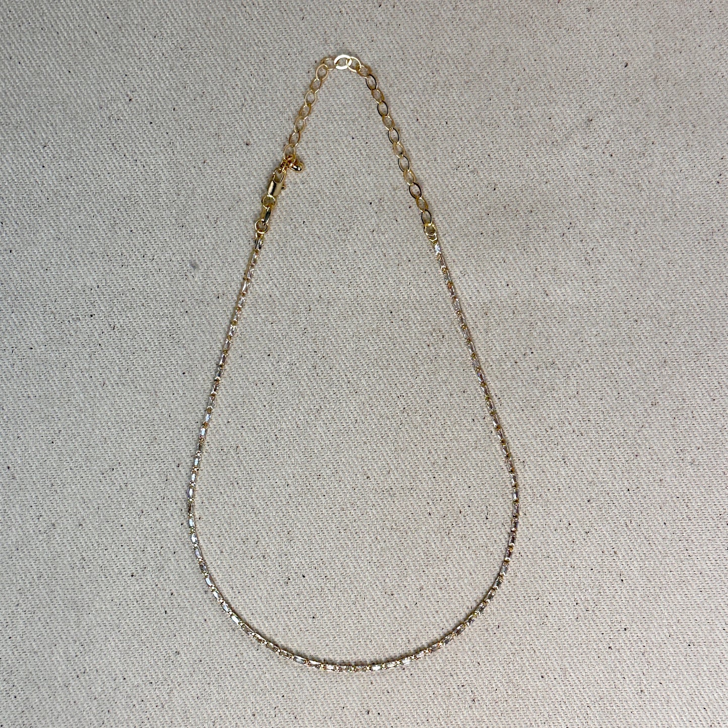 18k Gold Filled 1.5mm Baguette CZ Tennis Necklace