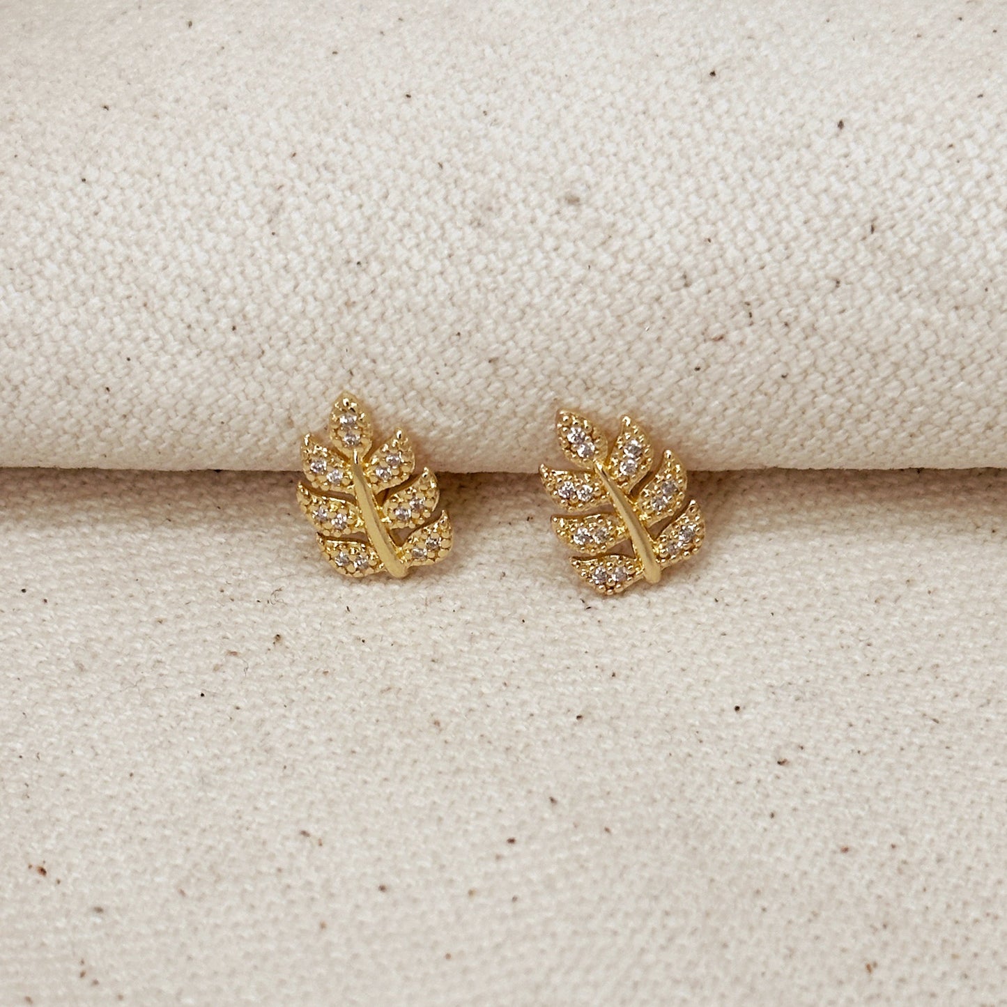 18k Gold Filled CZ Leaf Stud Earrings