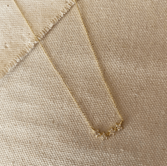 GoldFi 18k Gold Filled 1mm Rolo Chain Necklace Featuring Pave Cubic Zirconia Four Stars