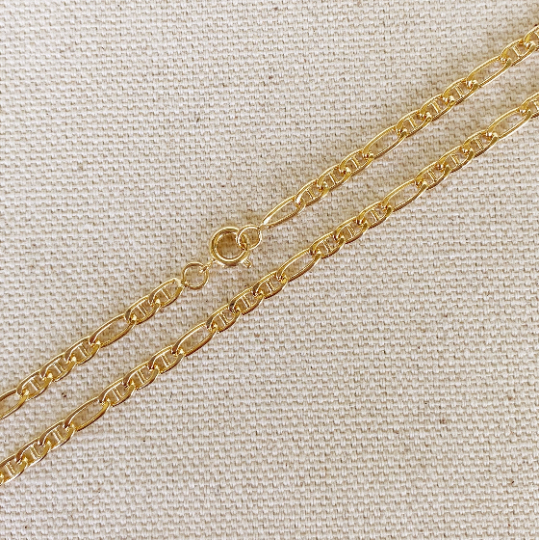 18k Gold Filled 3.5mm Figaro Mariner "Figarucci" 9" Anklet