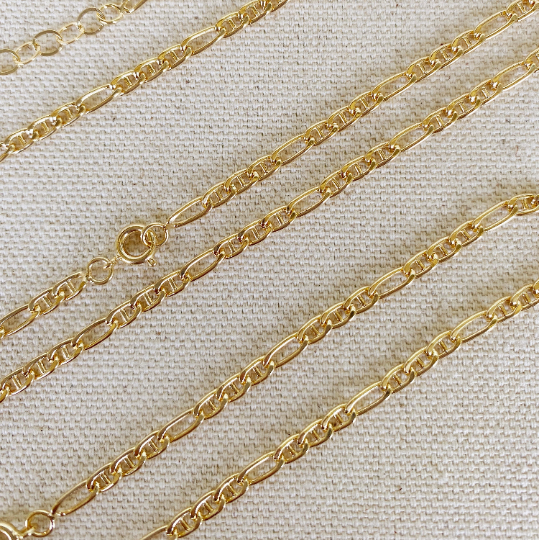 18k Gold Filled 3.5mm Figaro Mariner "Figarucci" 9" Anklet