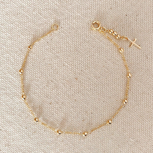 GoldFi 18k Gold Filled Beaded Bracelet with Cross Charm