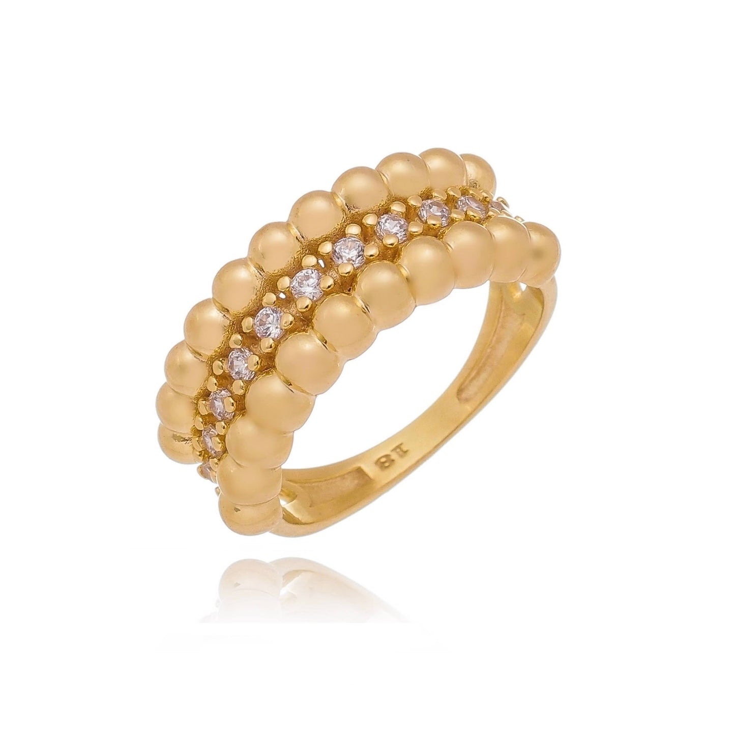 GoldFi 18k Gold Filled Beaded and Cubic Zirconia Ring