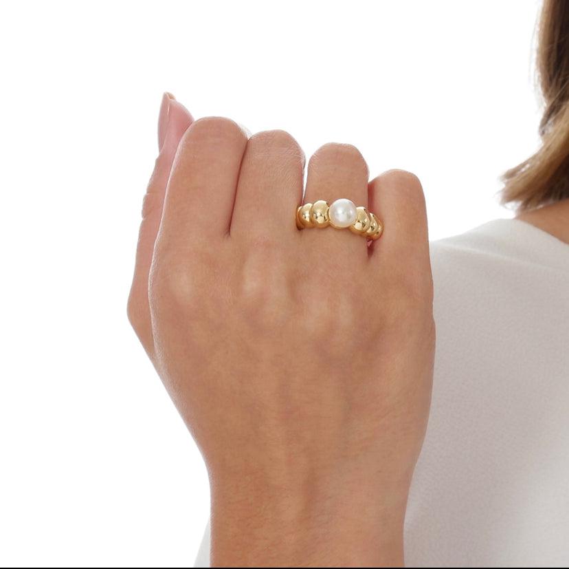 GoldFi 18k Gold Filled Beads and Pearl Ring