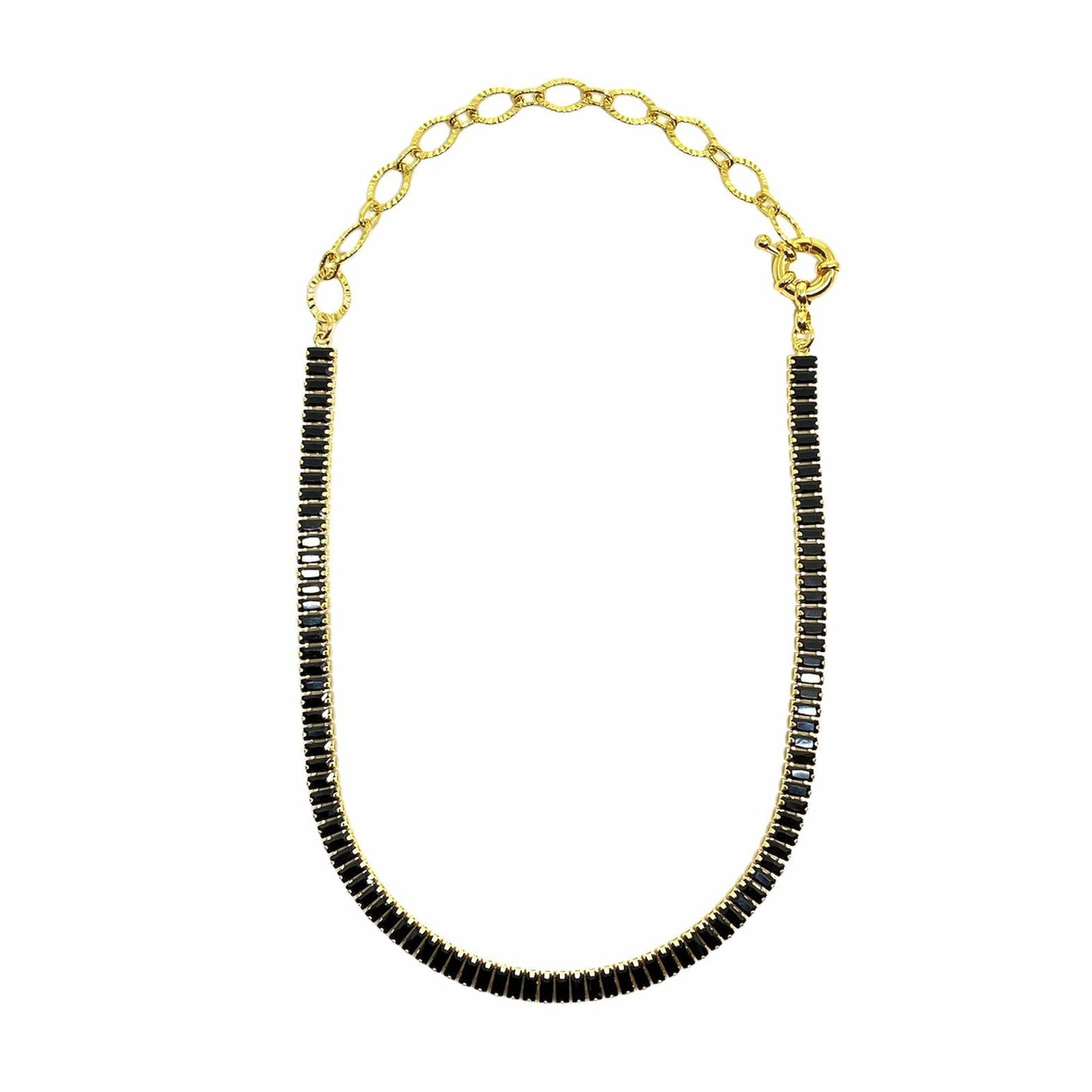 GoldFi 18k Gold Filled Black Baguette Cubic Zirconia Choker Featuring Fancy Extender