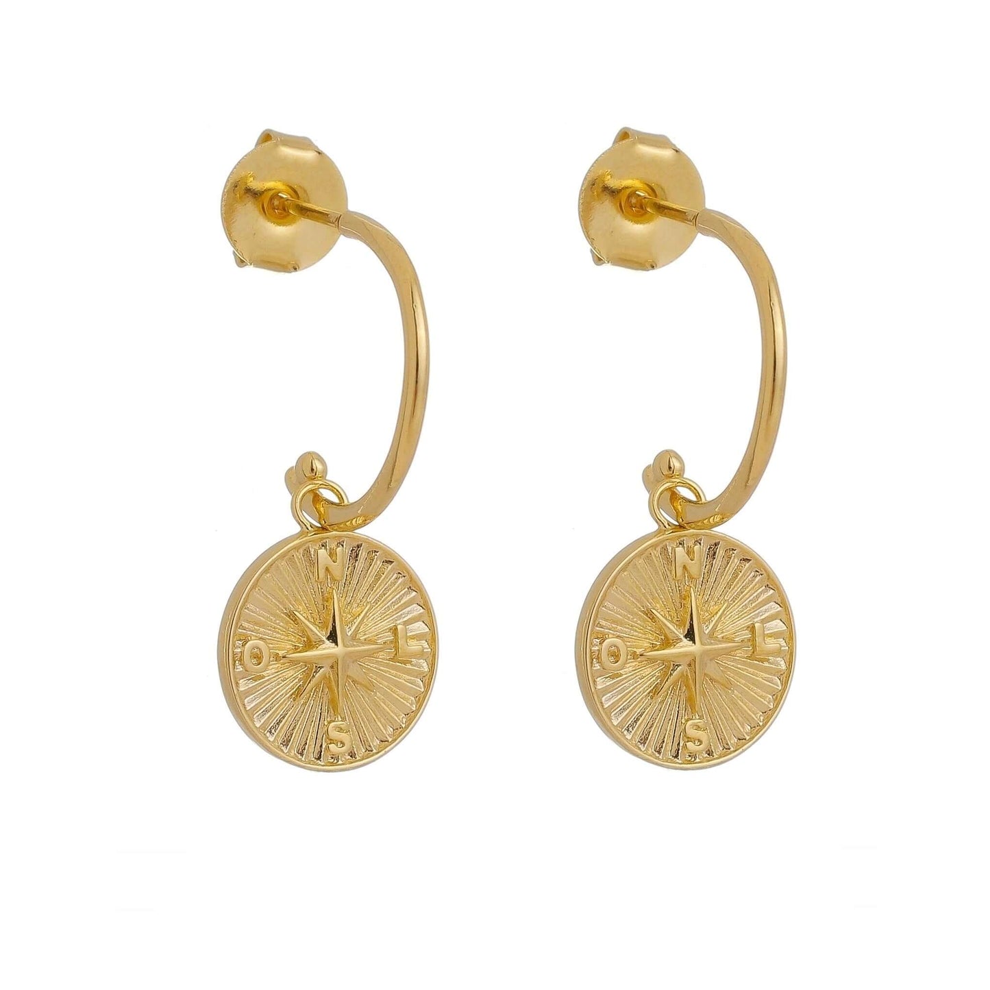 GoldFi 18k Gold Filled C Hoops With Dainty Compass Charm