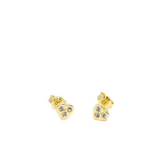 GoldFi 18k Gold Filled Circle Plate Earrings Featuring 5 Cubic Zirconia Flower Shape, Heart Stud, Bow Stud