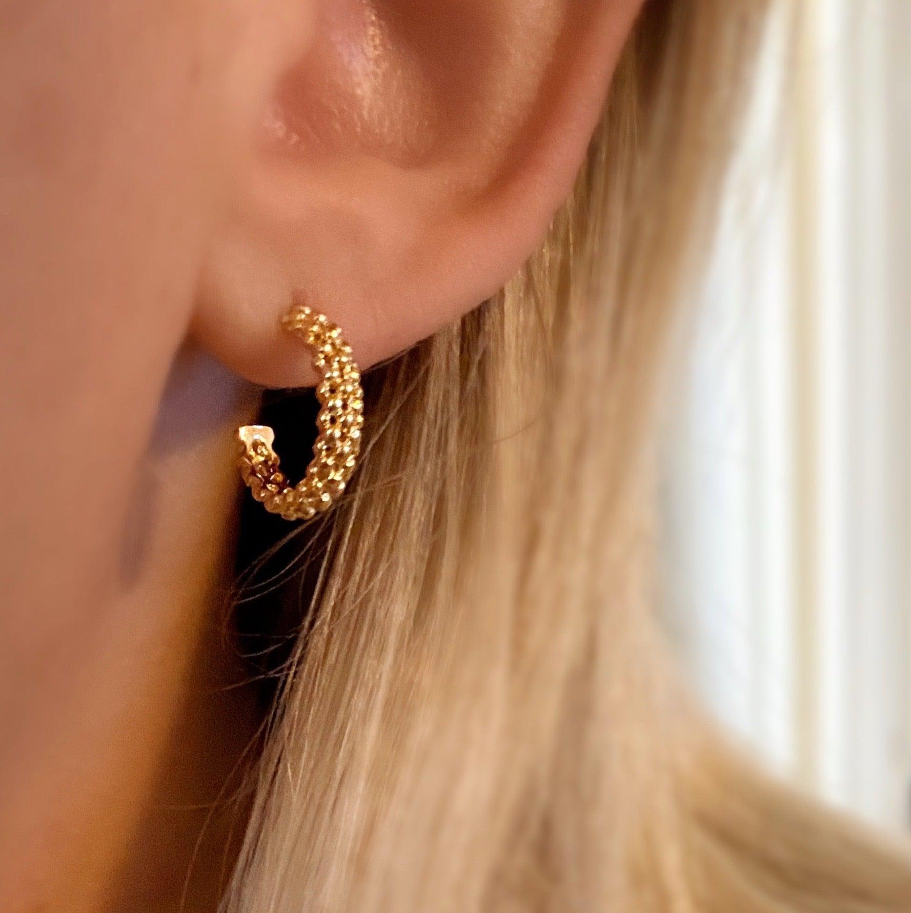 GoldFi 18k Gold Filled Cluster Beads Semi Hoop Earrings