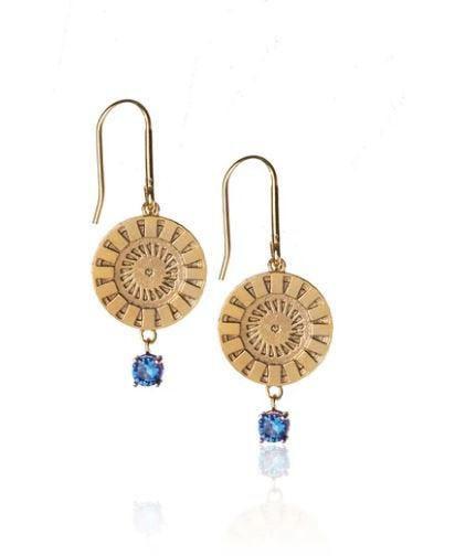 GoldFi 18k Gold Filled Coin Charm Sapphire Earrings