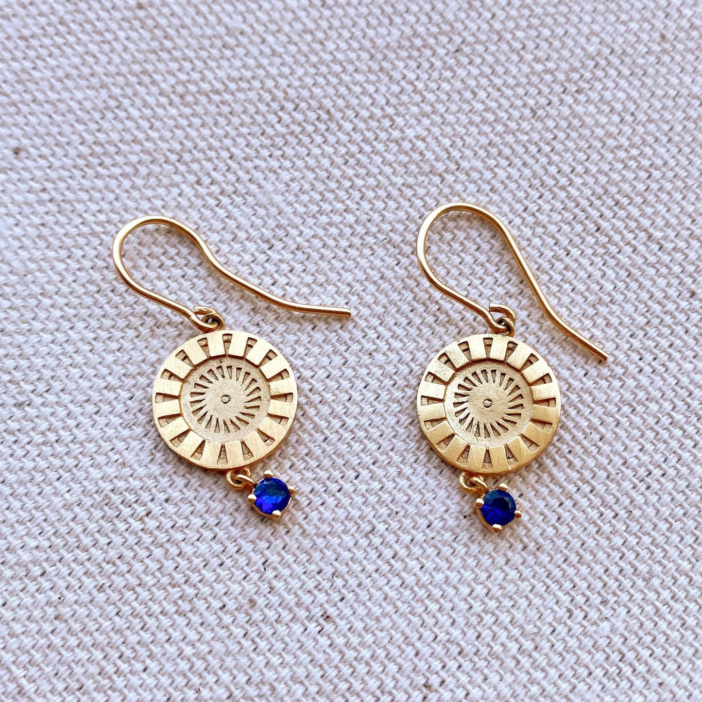 GoldFi 18k Gold Filled Coin Charm Sapphire Earrings