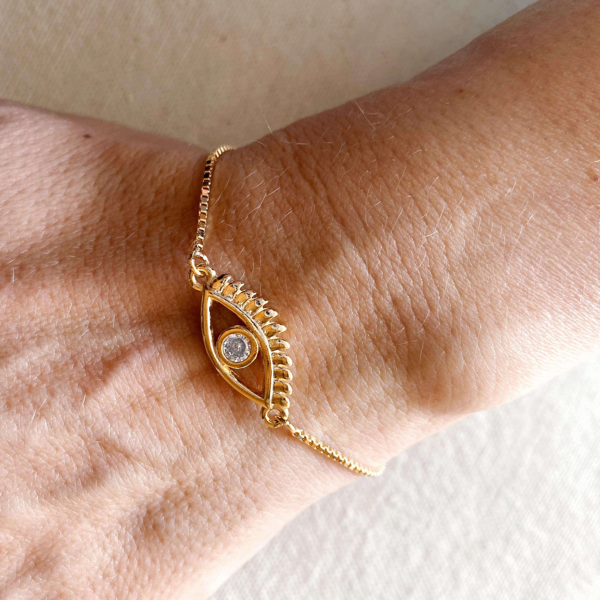 GoldFi 18k Gold Filled Cubic Zirconia Evil Eye Bracelet