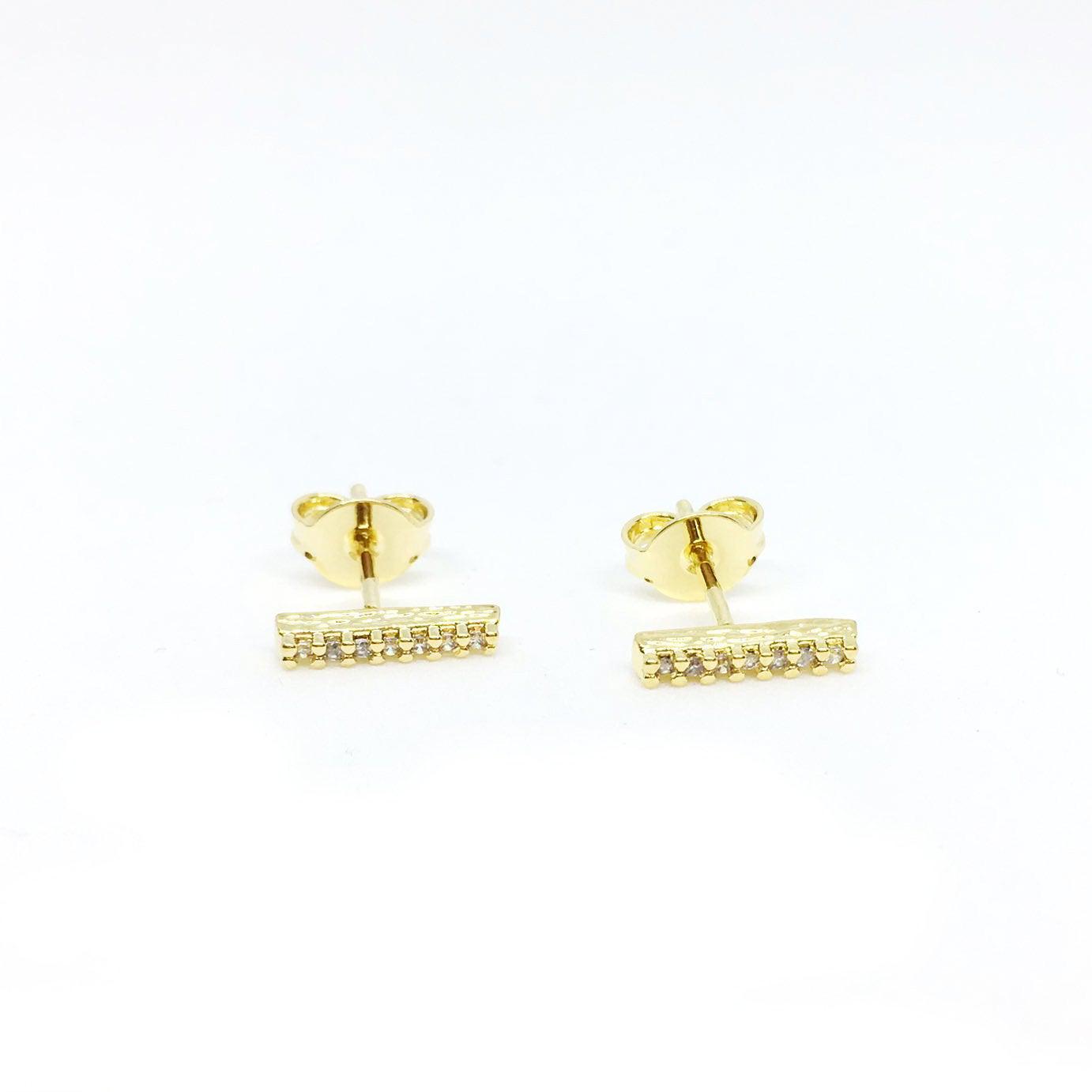 GoldFi 18k Gold Filled Dainty CZ Bar Stud Earrings