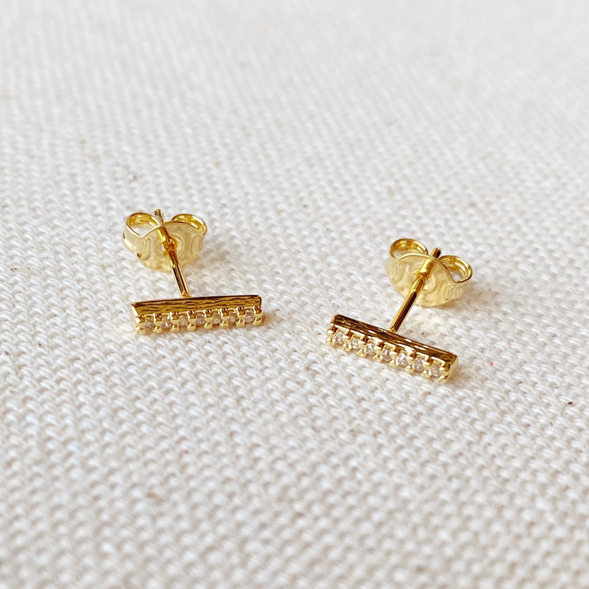 GoldFi 18k Gold Filled Dainty CZ Bar Stud Earrings