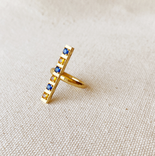 GoldFi 18k Gold Filled Delicate Bar Sapphire And Topaz Cubic Zirconia Set