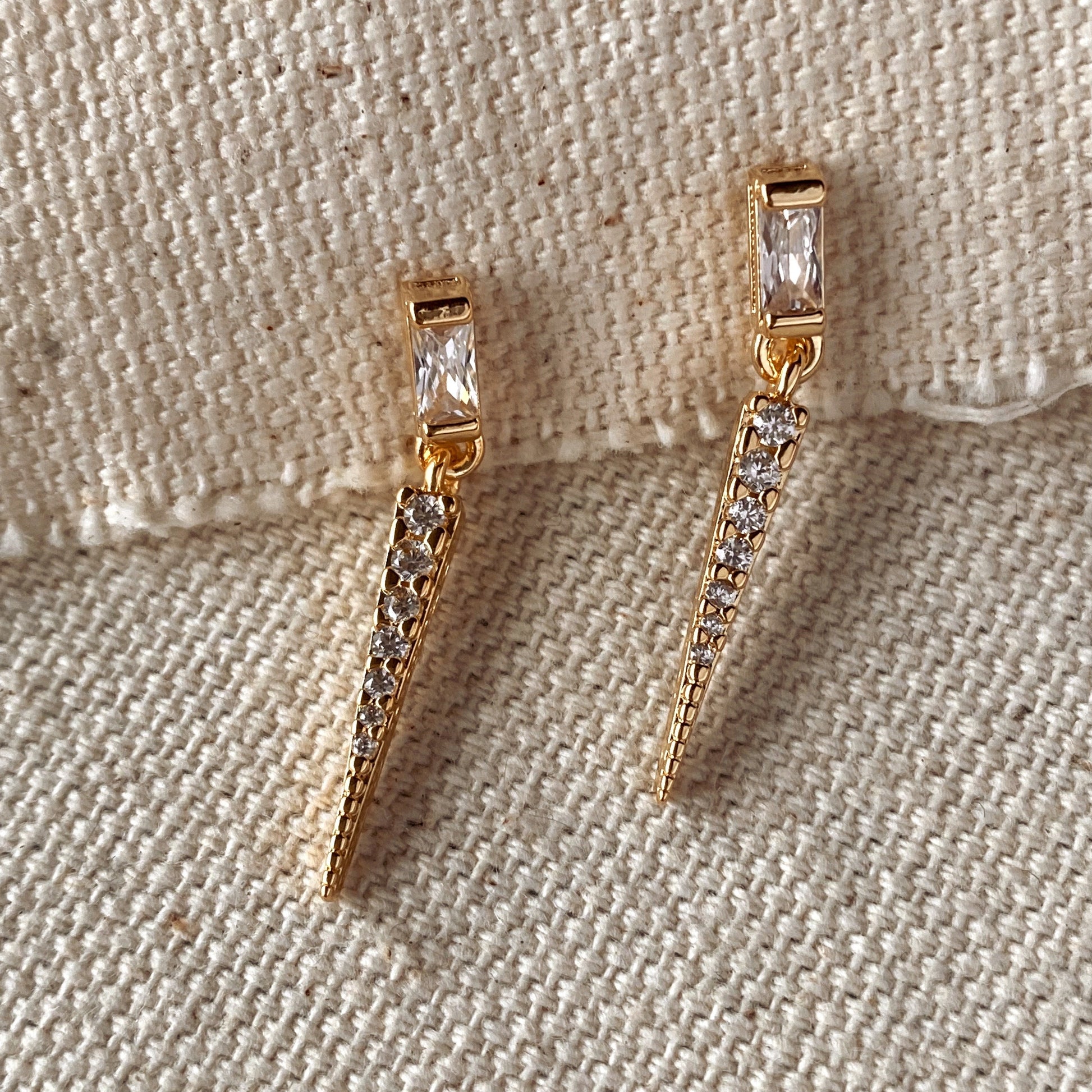 GoldFi 18k Gold Filled Earrings Featuring Baguette Cubic Zircon With Spike Drop