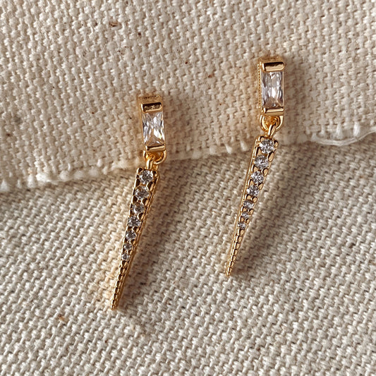 GoldFi 18k Gold Filled Earrings Featuring Baguette Cubic Zircon With Spike Drop