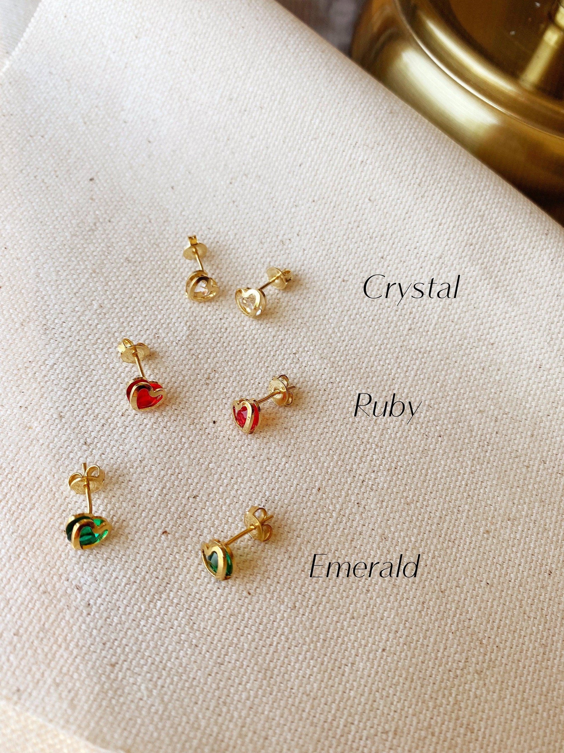GoldFi 18k Gold Filled Emerald, Ruby or Crystal Color Heart Earrings