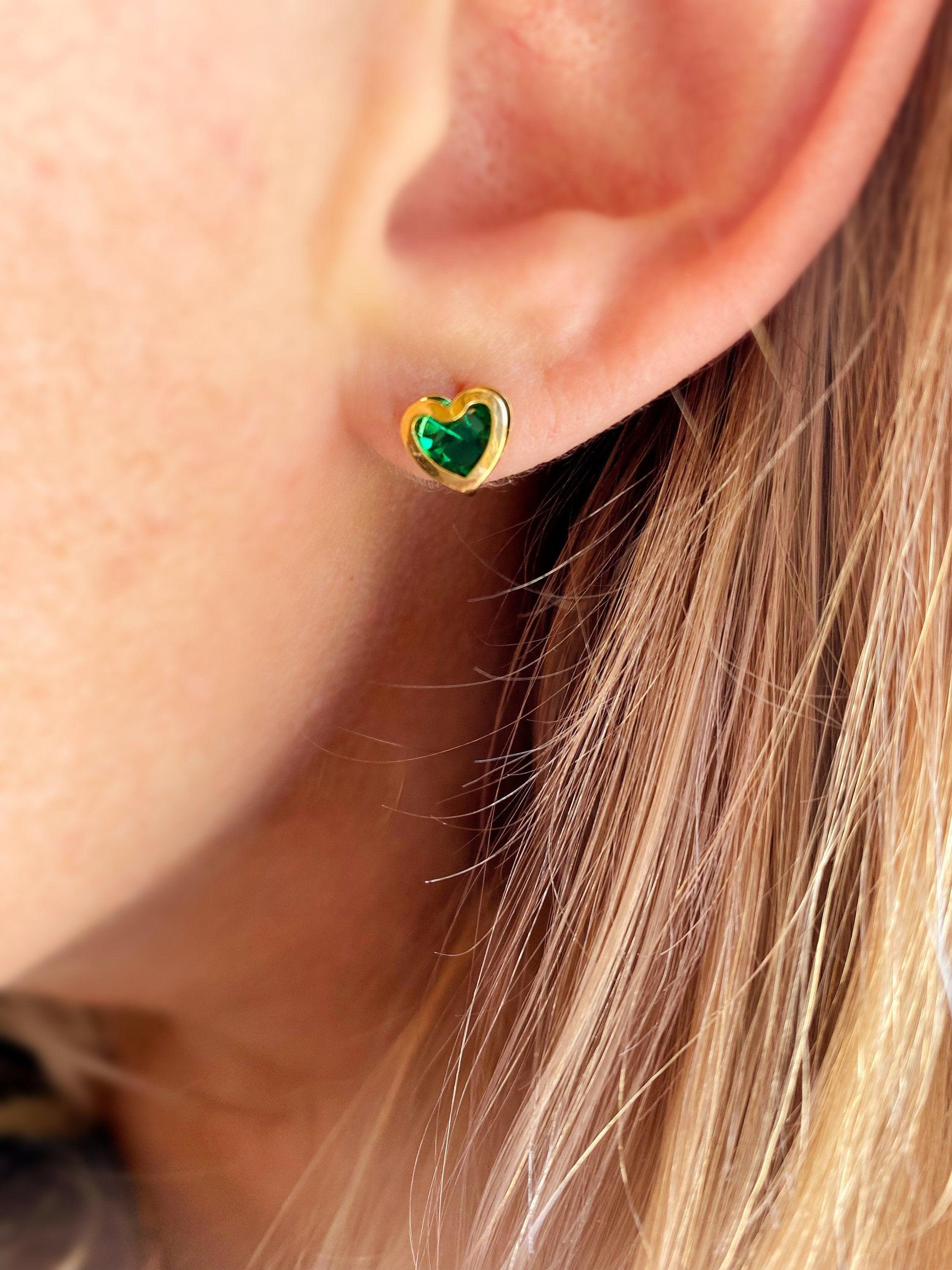 GoldFi 18k Gold Filled Emerald, Ruby or Crystal Color Heart Earrings
