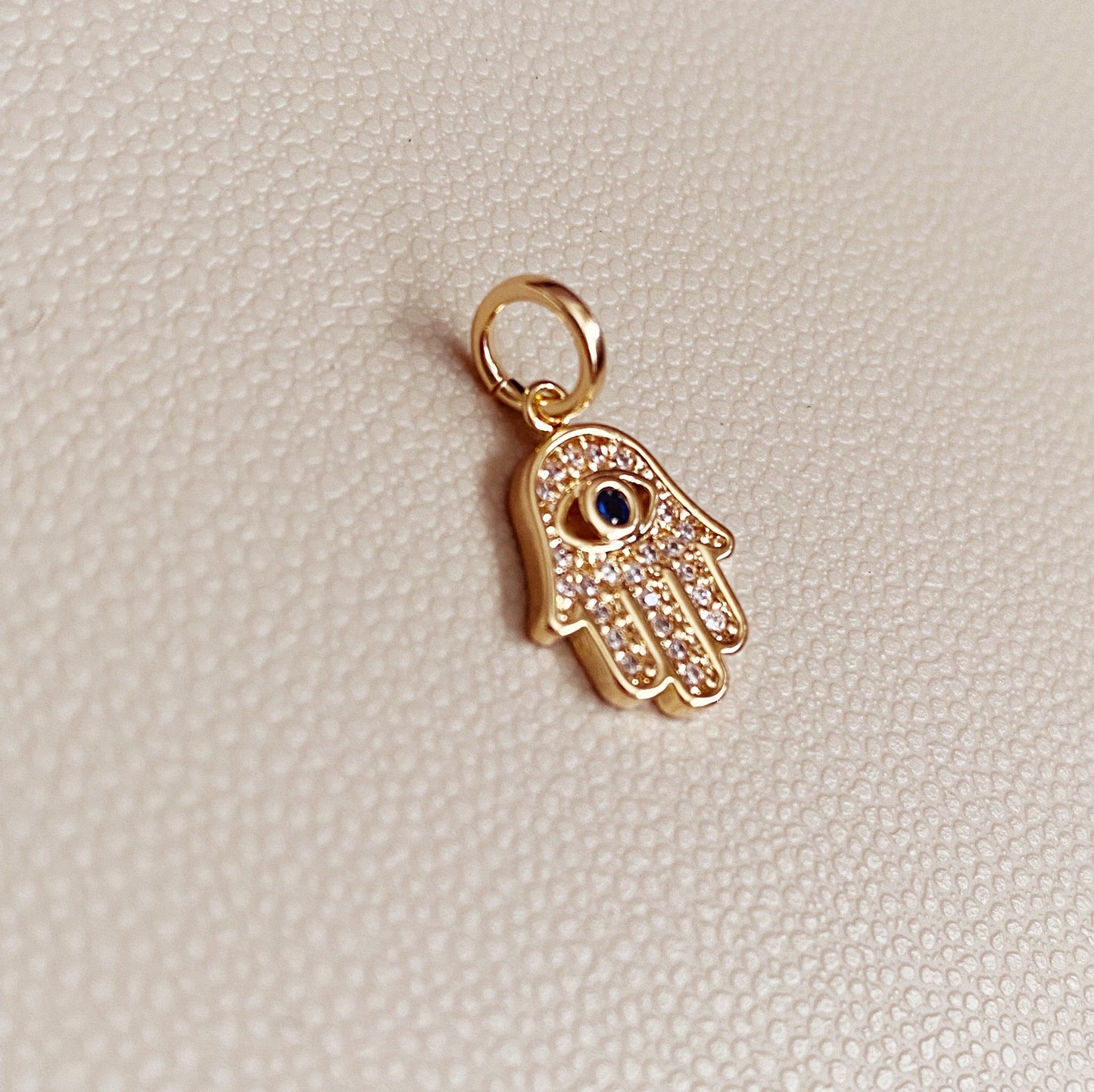 GoldFi 18k Gold Filled Evil Eye Hamsa Charm Featuring Cubic Zirconia Pendant