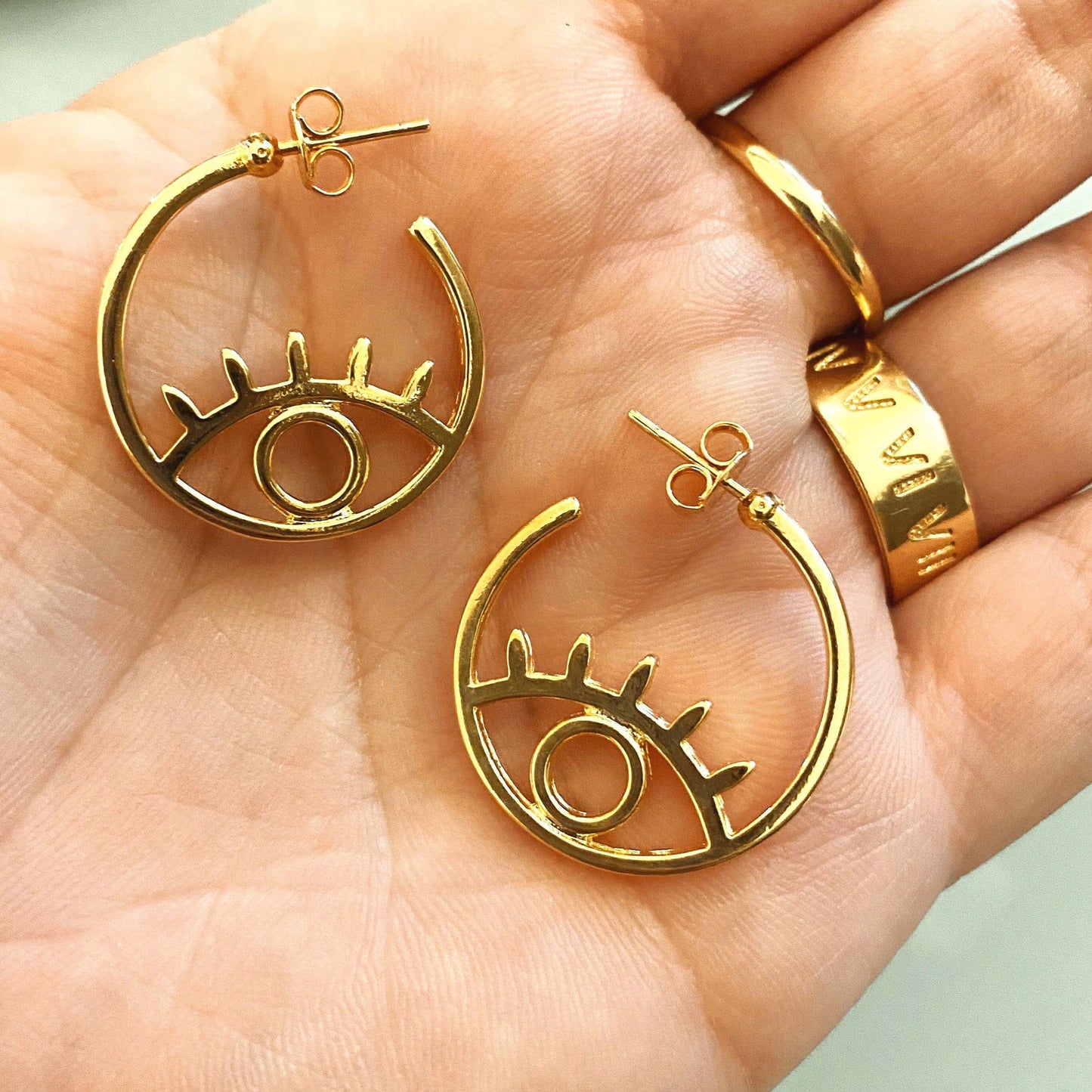 GoldFi 18k Gold Filled Evil Eye Hoop Earrings C Hoops Style