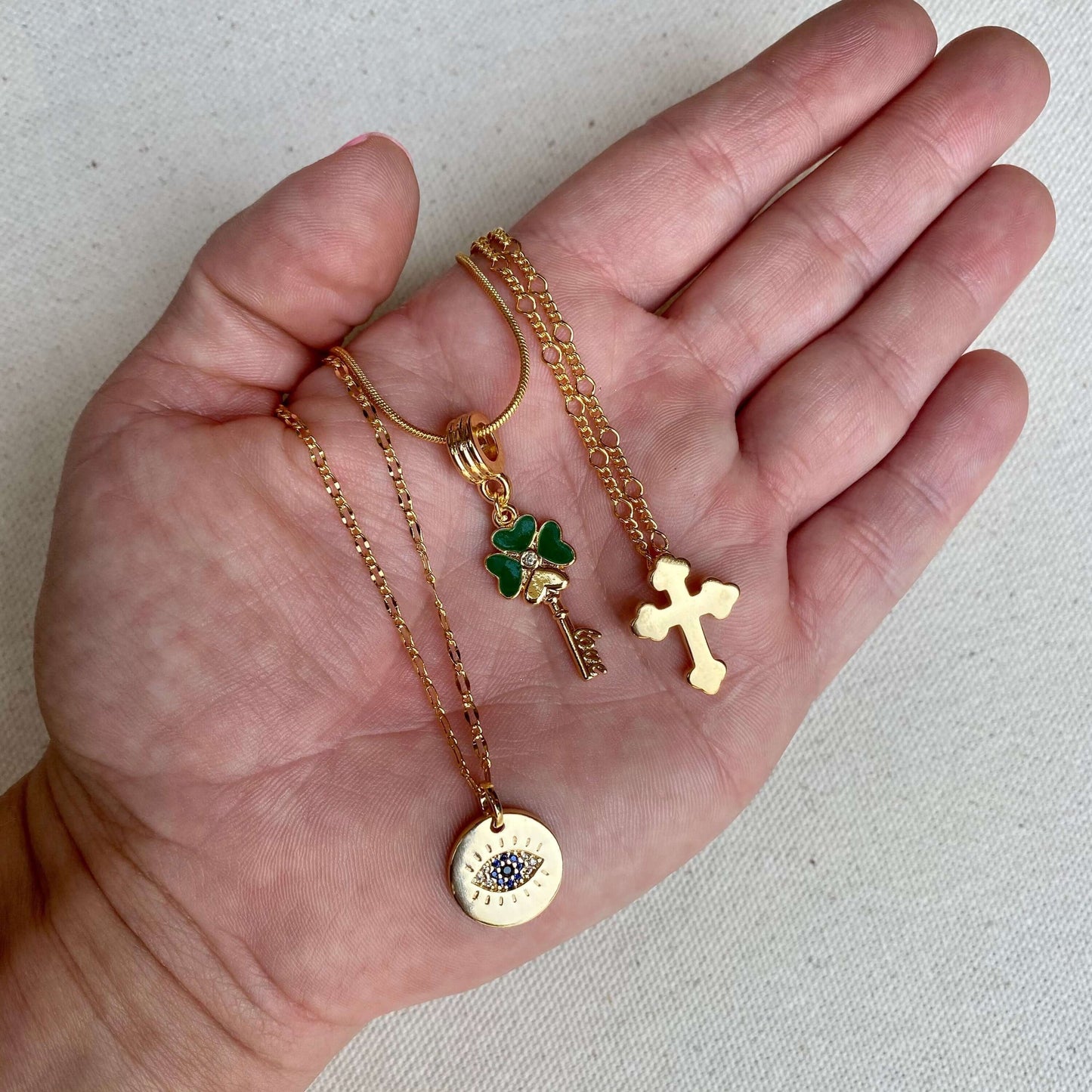 GoldFi 18k Gold Filled Evil Eye Lucky Clover Cross Charm Necklace