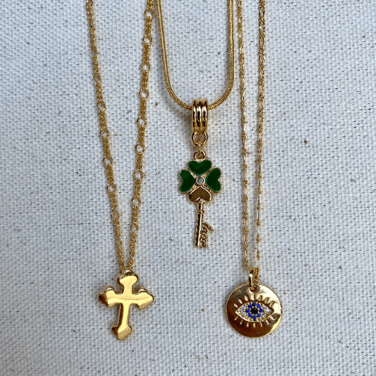 GoldFi 18k Gold Filled Evil Eye Lucky Clover Cross Charm Necklace