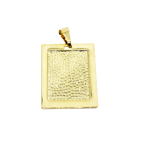 GoldFi 18k Gold Filled Framed Double Sided Plate Rectangle Pendant Unisex Diagonal Half Cut Front And Hammered Back