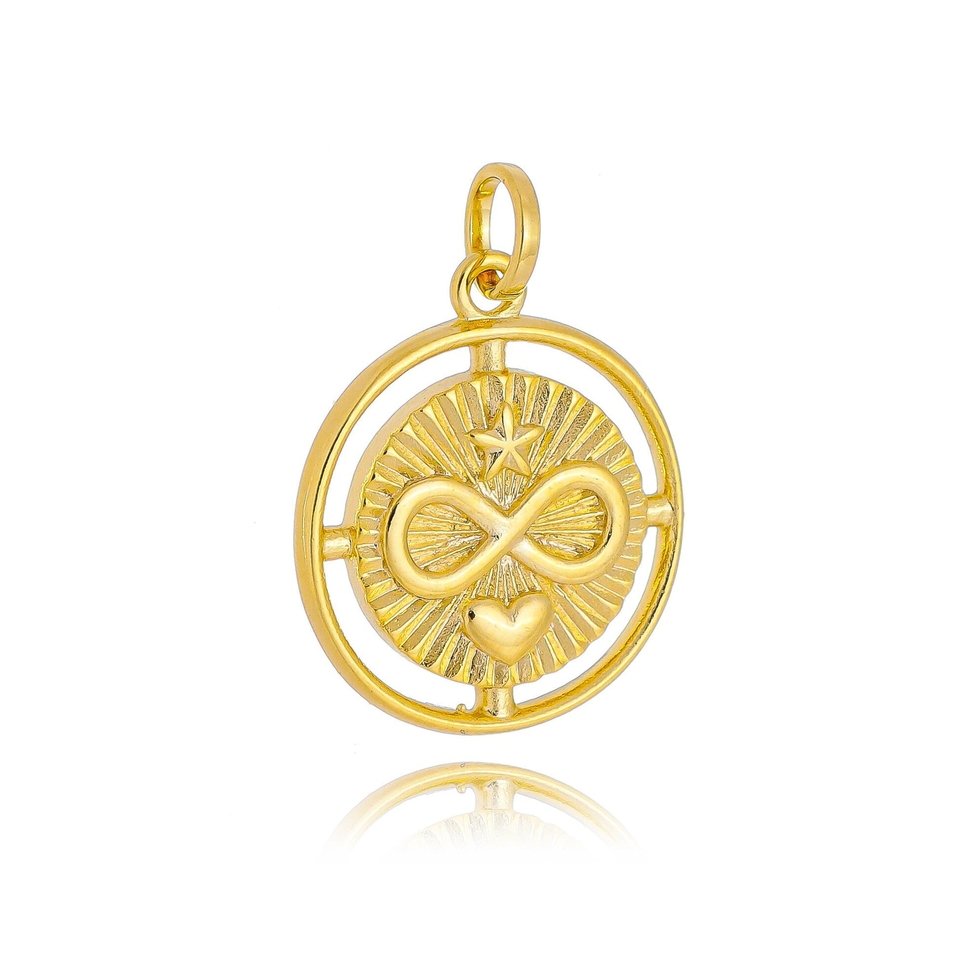 GoldFi 18k Gold Filled Heart Star Infinity Love Charm Spokes From Center to Edges Pendant