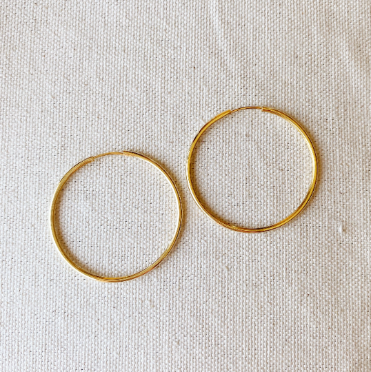 GoldFi 18k Gold Filled Hollowed Endless Continuous Hoop Earrings 40mm, 50mm Width Of 1.3mm Very Light