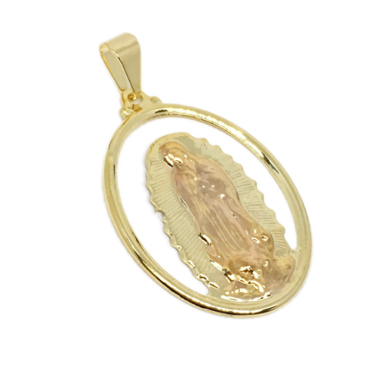 GoldFi 18k Gold Filled Hollowed Oval Lady of Guadalupe Pendant Featuring Rose Gold Detail For Wholesale Jewelry Making Supplies