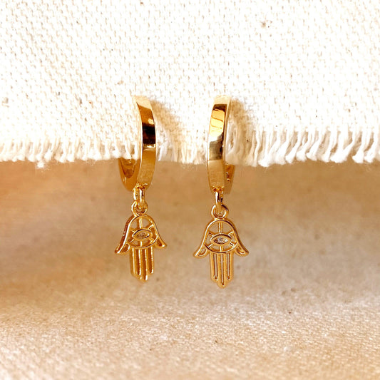 GoldFi 18k Gold Filled Hoop Earrings with Hamsa Amulet Charm