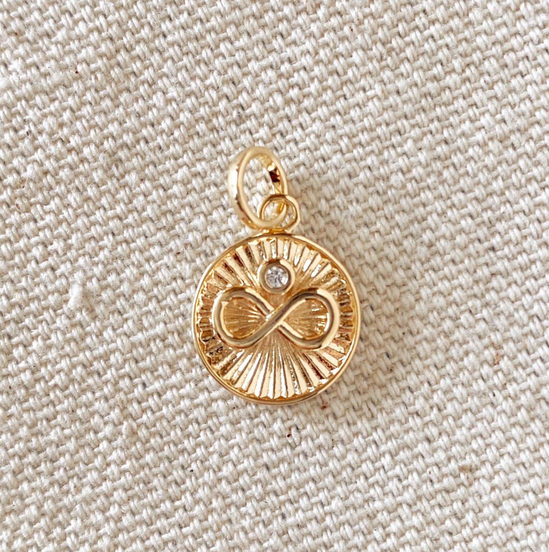 GoldFi 18k Gold Filled Infinity Charm Spokes From Center to Edges Pendant Solitaire Cubic Zirconia