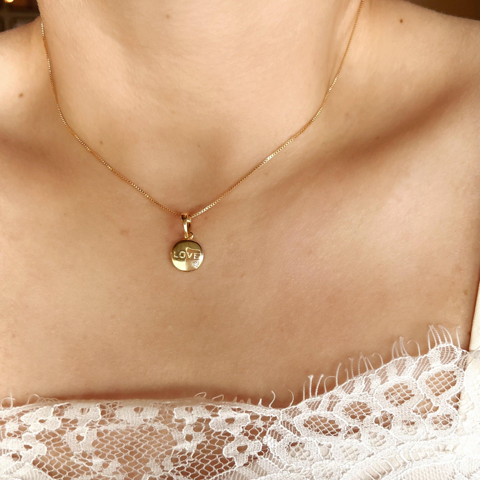 GoldFi 18k Gold Filled L.O.V.E. And Shiny Cubic Zirconia Detail Pendant