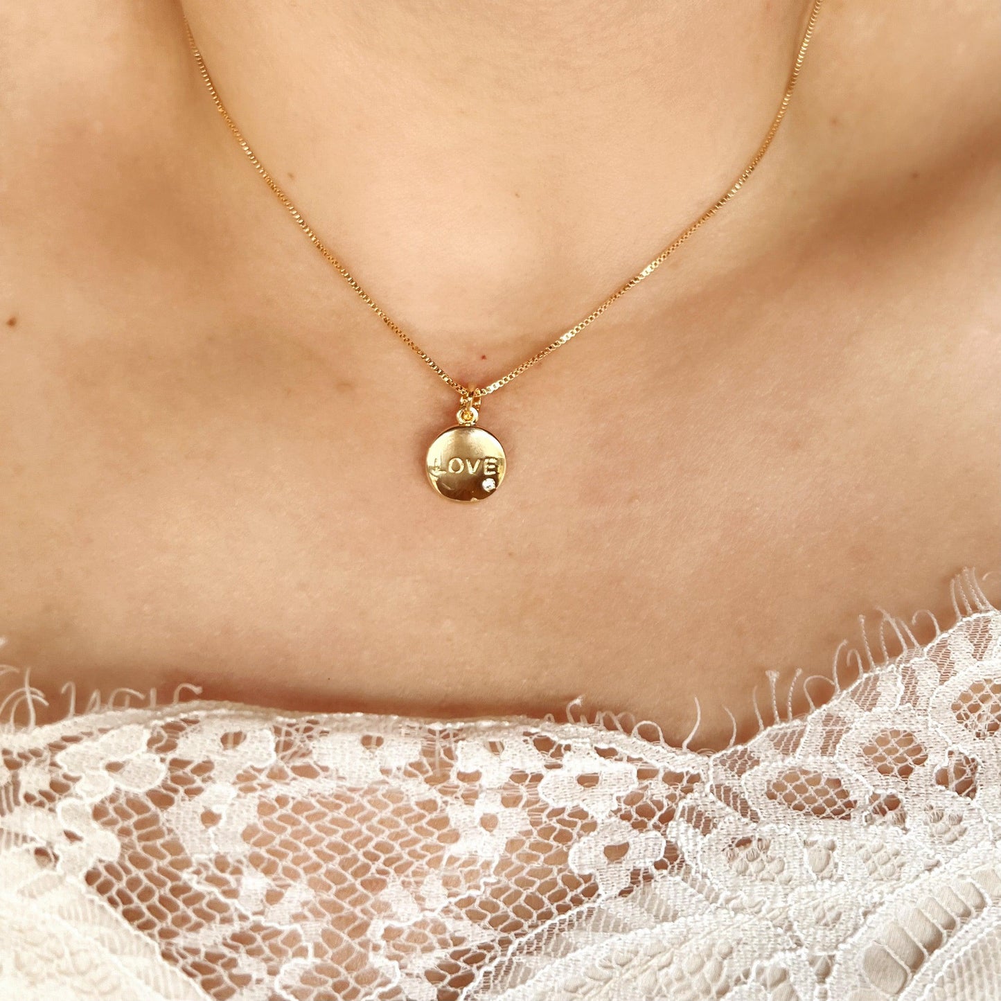 GoldFi 18k Gold Filled L.O.V.E. And Shiny Cubic Zirconia Detail Pendant