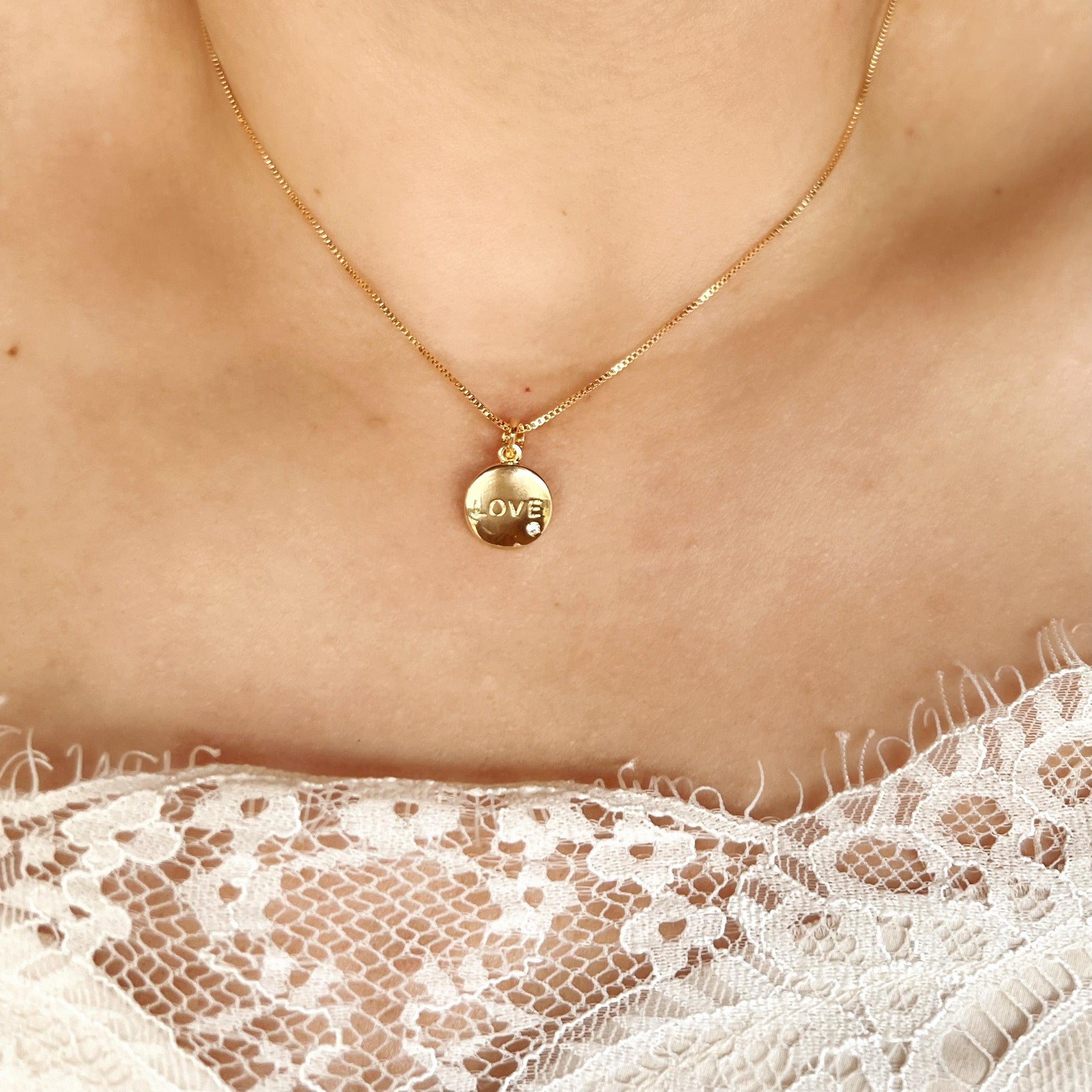 GoldFi 18k Gold Filled L.O.V.E. And Shiny Cubic Zirconia Detail Pendant