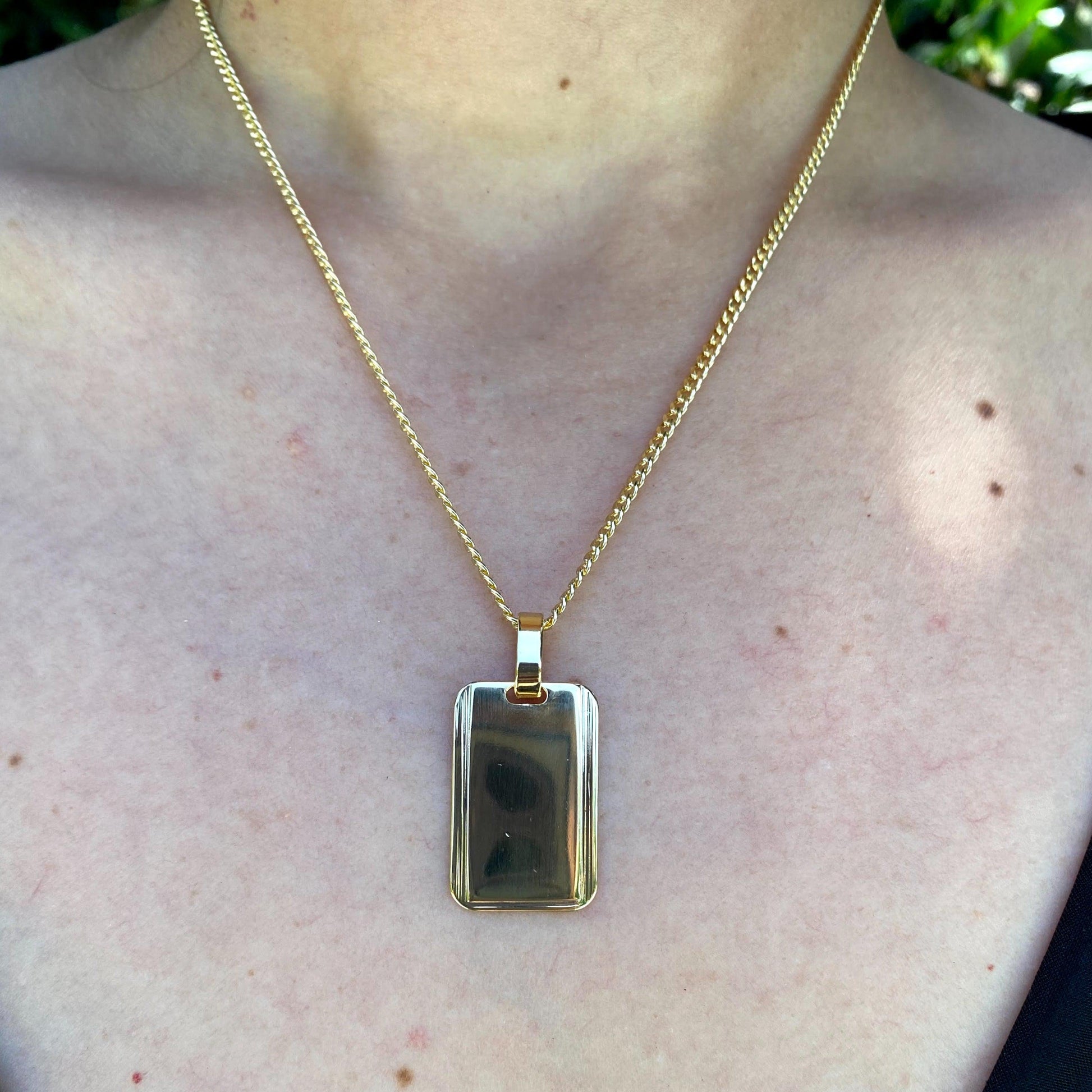 GoldFi 18k Gold Filled Luxury Plate Rectangle Pendant Unisex