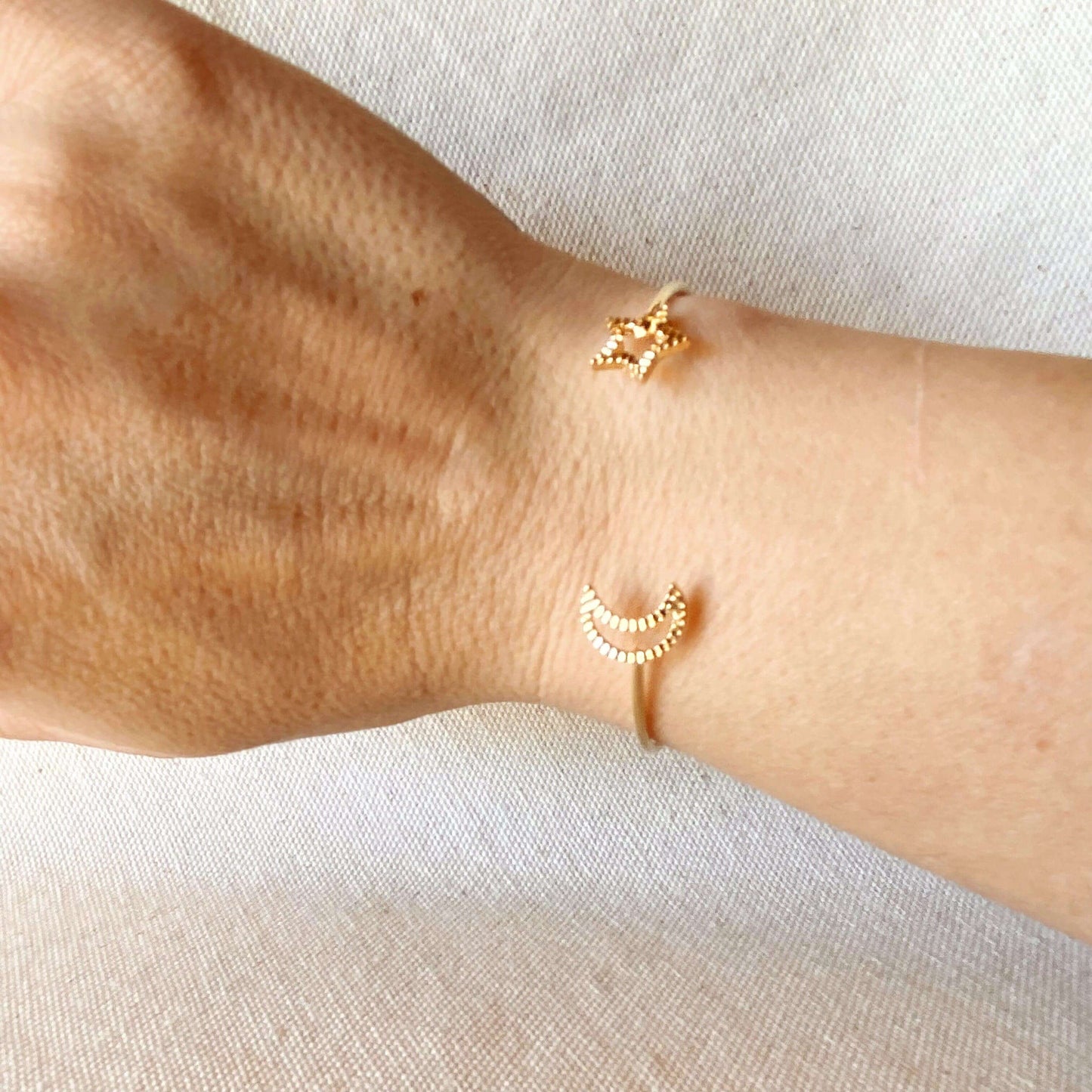 GoldFi 18k Gold Filled Moon and Star Cuff Bracelet