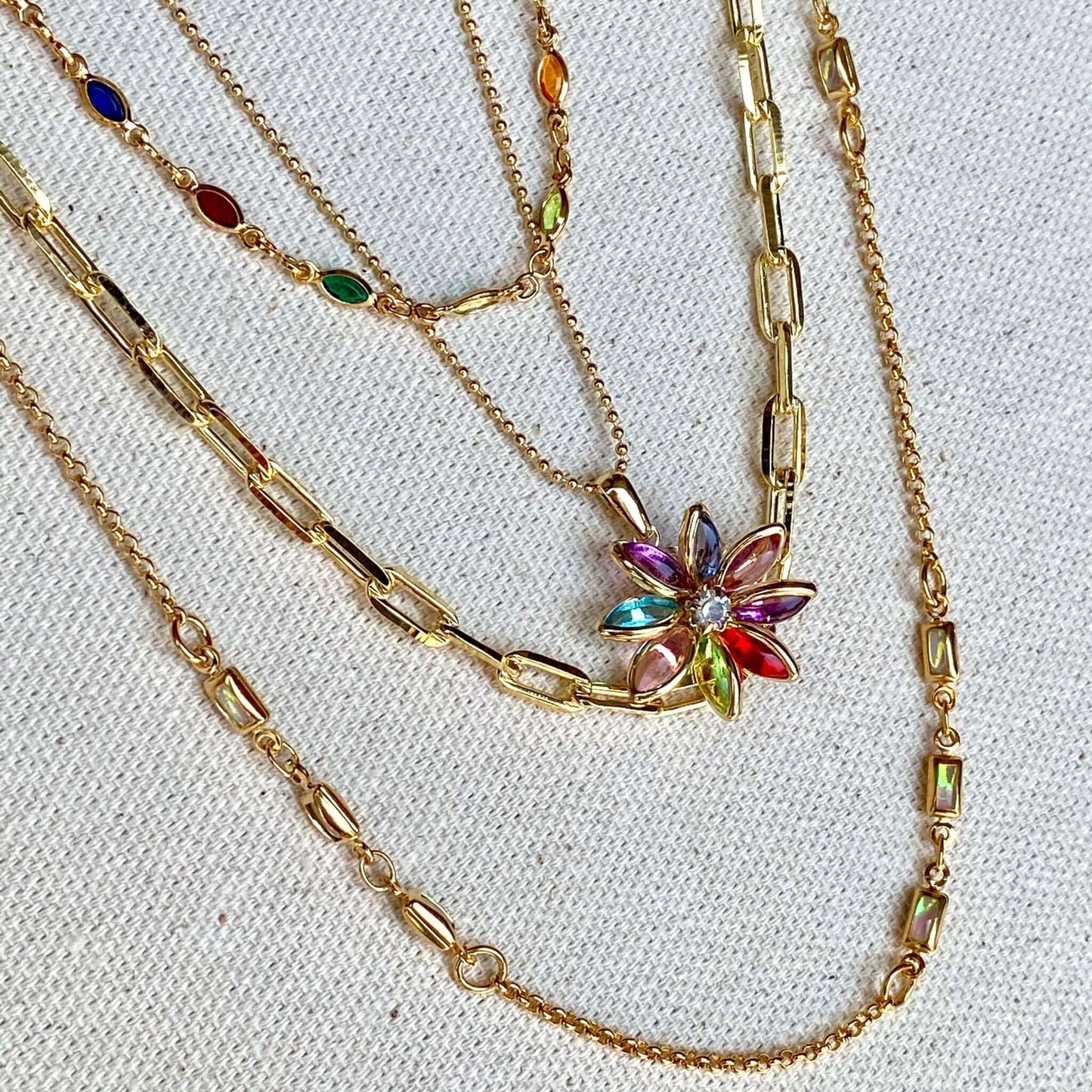 GoldFi 18k Gold Filled Multicolor Flower Pendant and Necklace