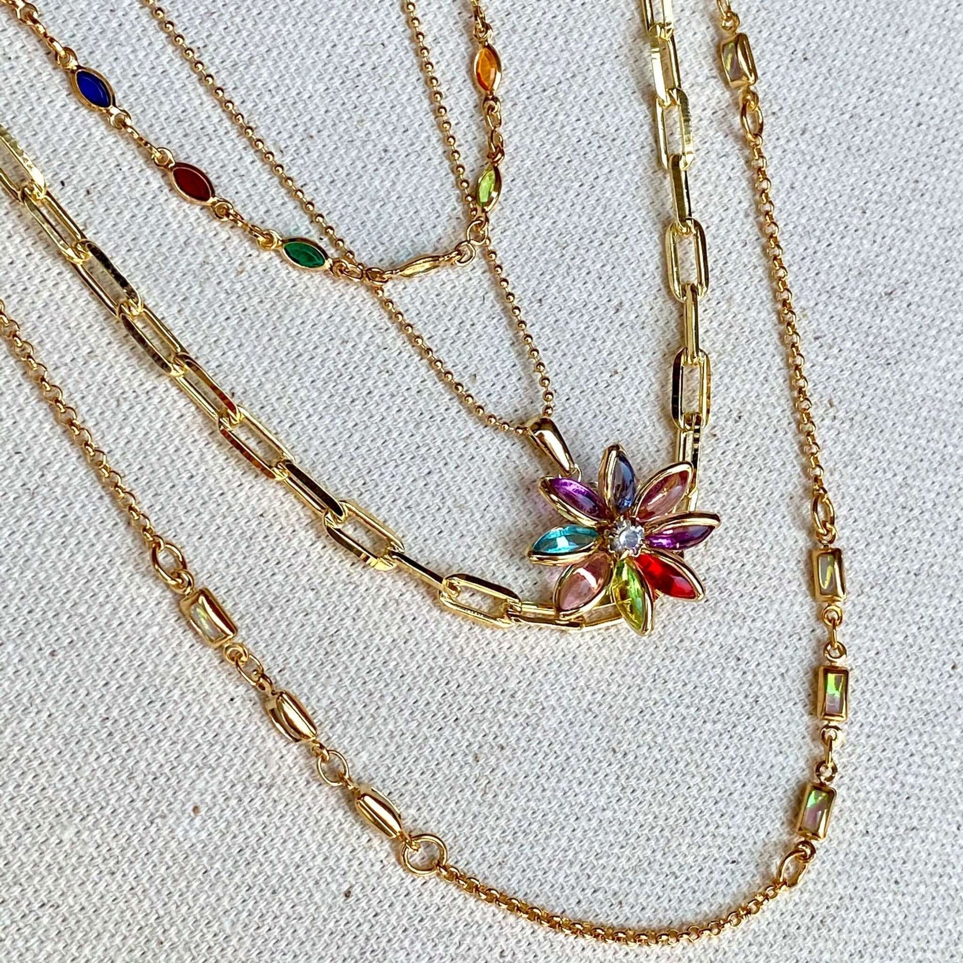 GoldFi 18k Gold Filled Multicolor Flower Pendant and Necklace