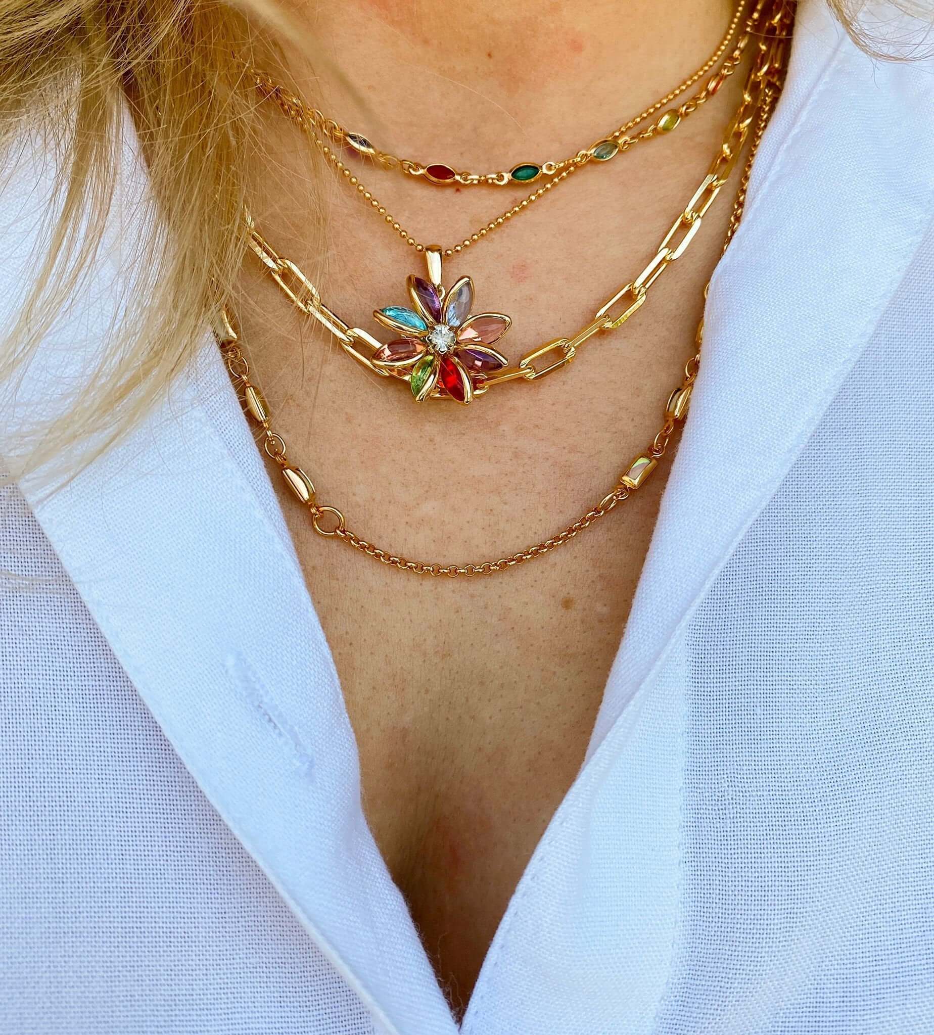 GoldFi 18k Gold Filled Multicolor Flower Pendant and Necklace